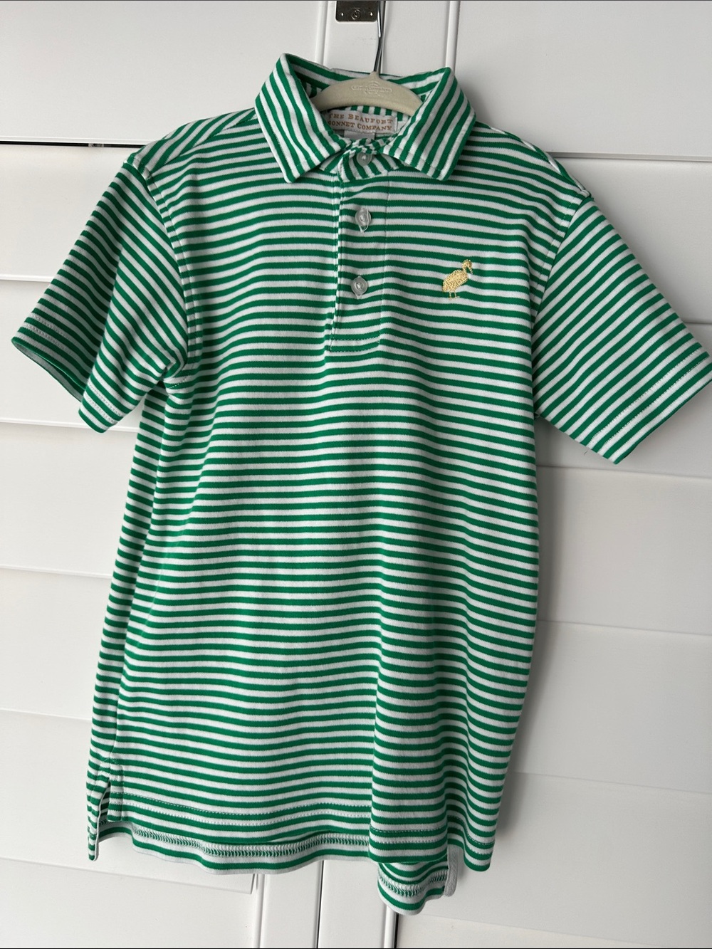 TBBC prim and proper polo green and white stripes size 6